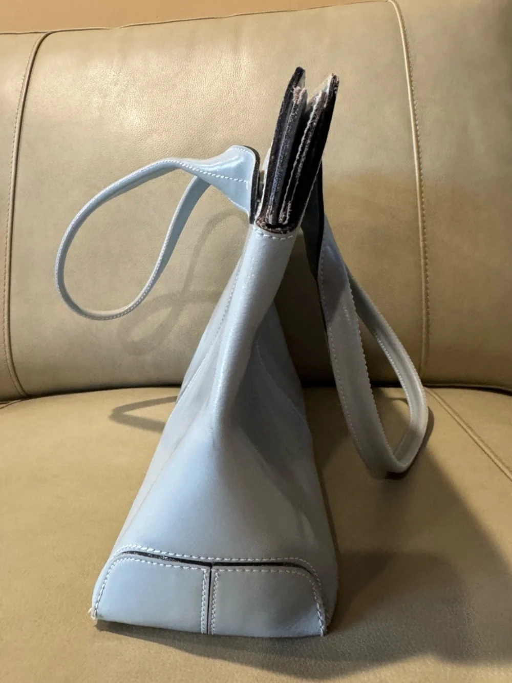 TOD'S Light Gray Leather Structured Solid Tote Bag : USED - Picture 7 of 16